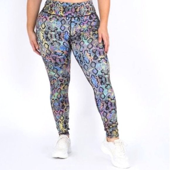 XL Size Womens Active Iridescent Snakeskin Print Workout Leggings - Picture 1 of 5